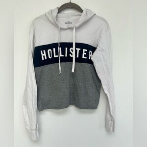 Hollister Co White Blue and Grey Hooded Long sleeve Shirt Womens size S Small​